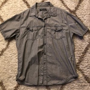 Shortsleeved Gray Button Down with Black Stitching